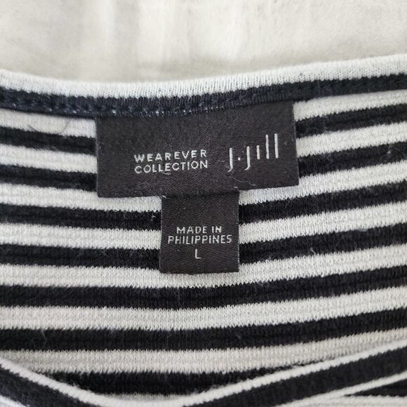 J Jill Black White stripes Wearever Collection Long Sleeve Tunic top Womens sz L - Picture 3 of 4